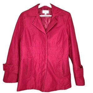 Merona Coat Women Small Red Peacoat Single Breasted Collared Hidden Front Button